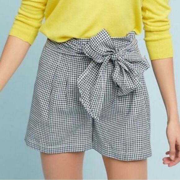 Cartonnier Pants - CARTONNIER BY ANTHROPOLOGY Gingham Tie Waist Shorts Women White/Blue Sz 0